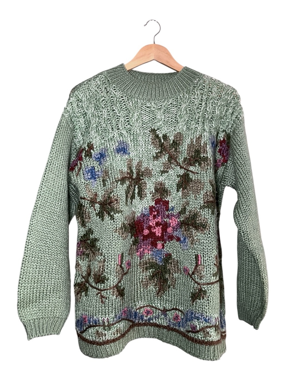 Vintage Huntington Ridge Sage Green Floral HandKnit Sweater